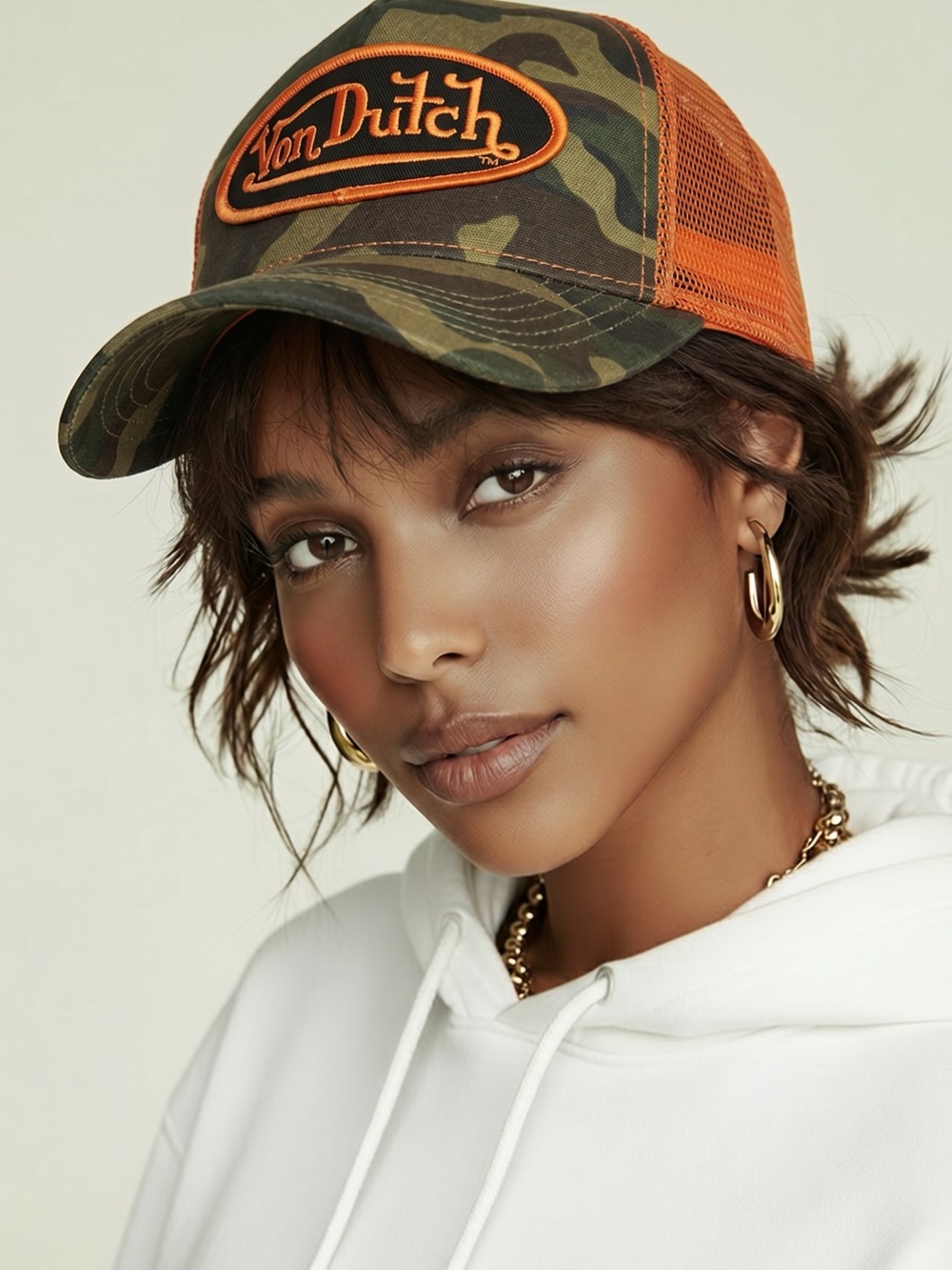 Von Dutch Camo & Bright Orange Mesh Trucker Hat